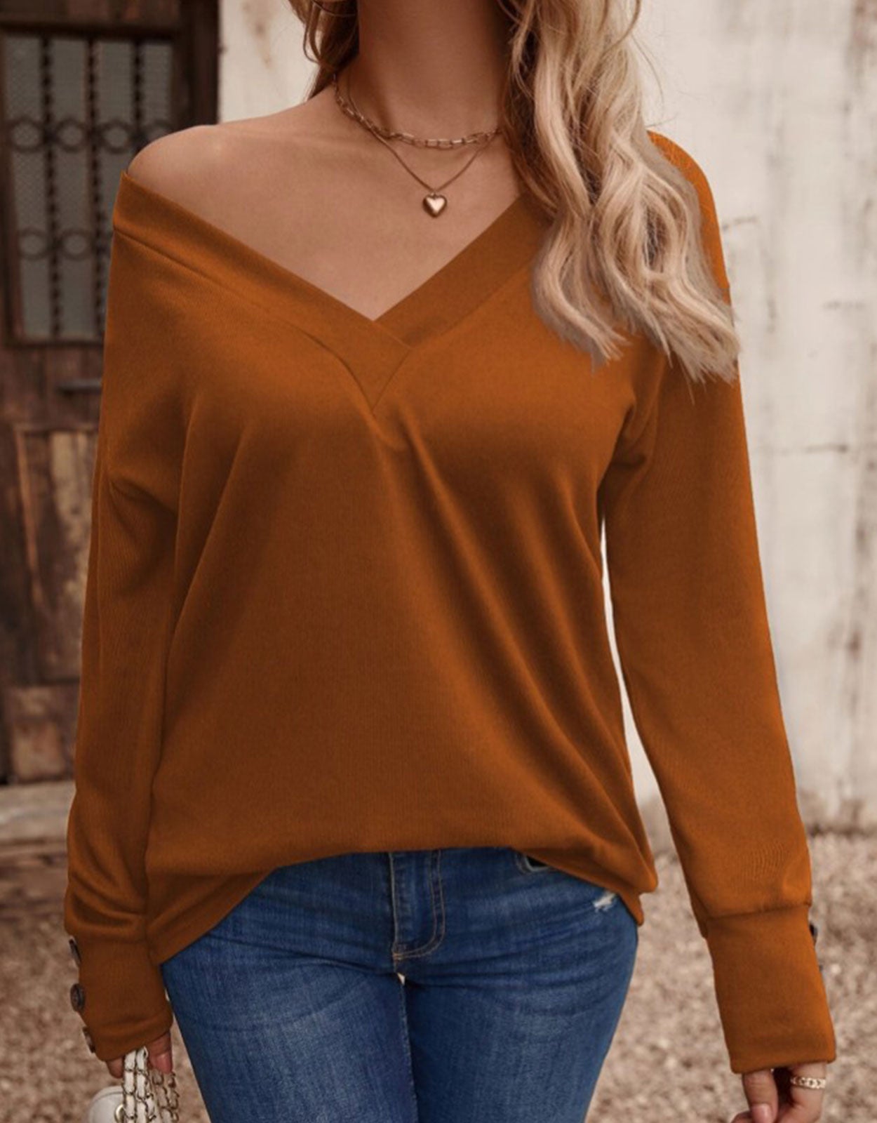 V Neck Drop Shoulder Blouse