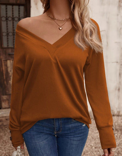 V Neck Drop Shoulder Blouse