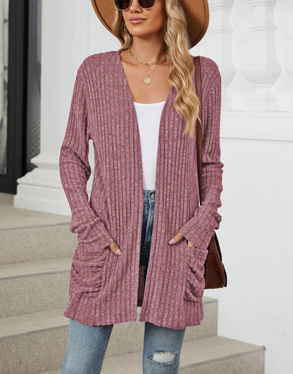 Open Front Dropped Shoulder Cardigan