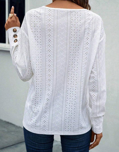 V Neck Buttons Hollow Out Blouses