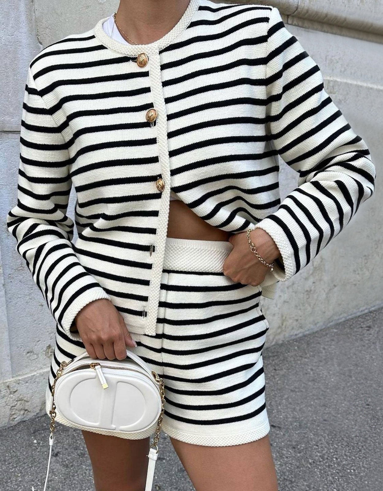 Button stripe cardigan