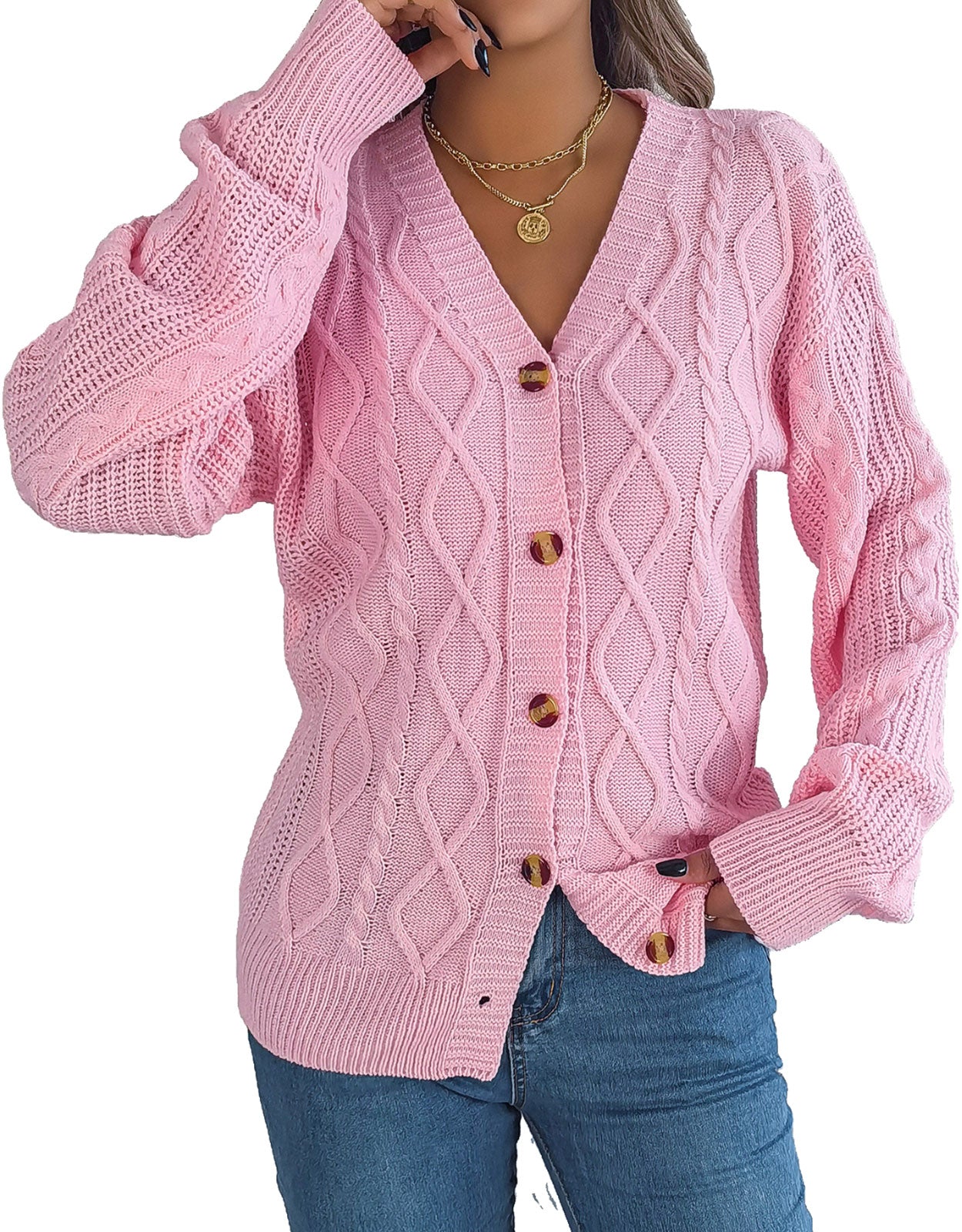 V-Neck Knit Long Sleeve Cardigan