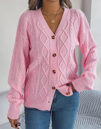 V-Neck Knit Long Sleeve Cardigan