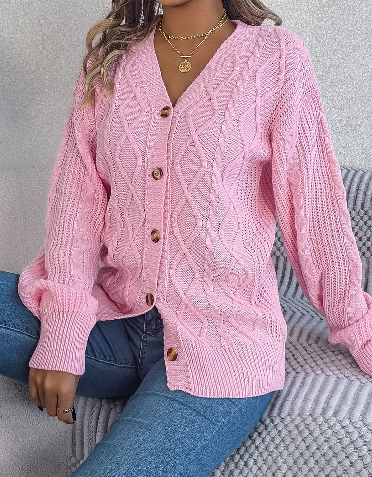 V-Neck Knit Long Sleeve Cardigan