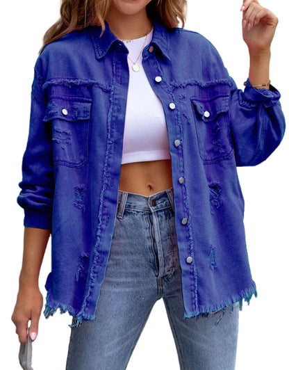 Long Sleeve Pockets Jean Jacket