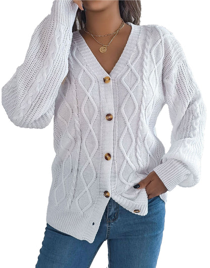 V-Neck Knit Long Sleeve Cardigan