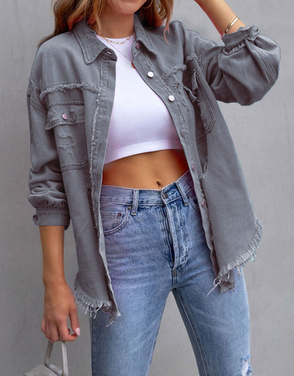 Long Sleeve Pockets Jean Jacket