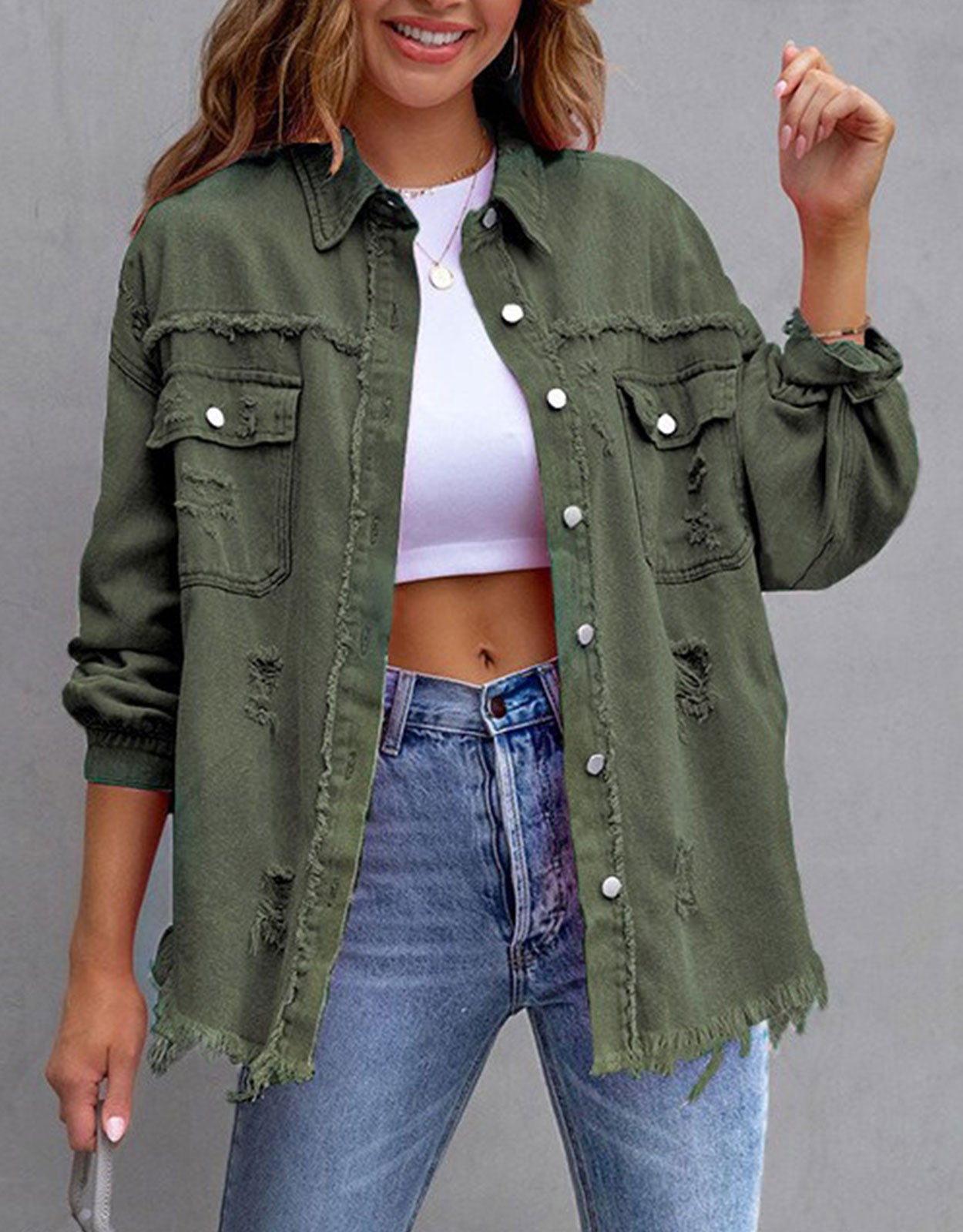 Long Sleeve Pockets Jean Jacket