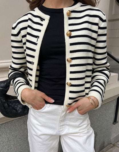 Button stripe cardigan