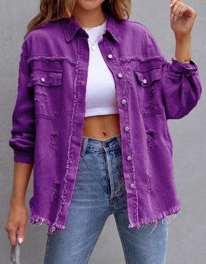 Long Sleeve Pockets Jean Jacket