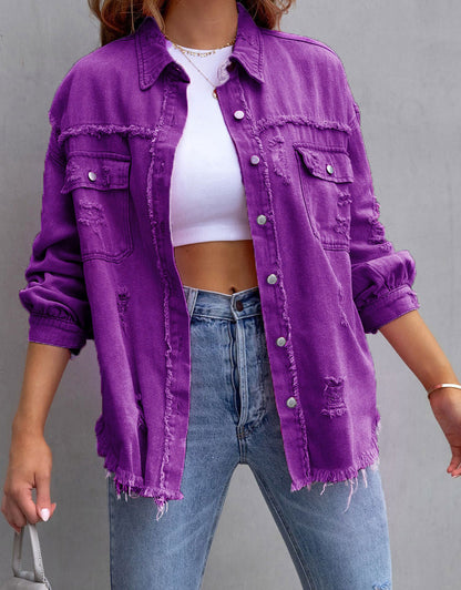 Long Sleeve Pockets Jean Jacket