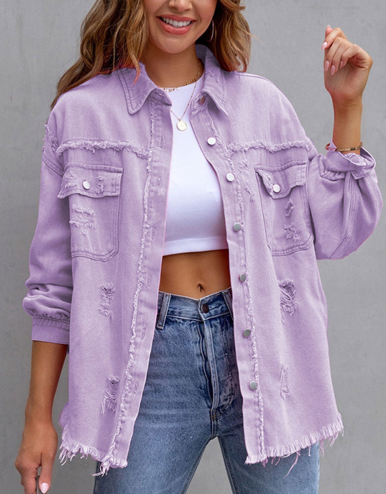 Long Sleeve Pockets Jean Jacket