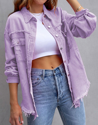 Long Sleeve Pockets Jean Jacket