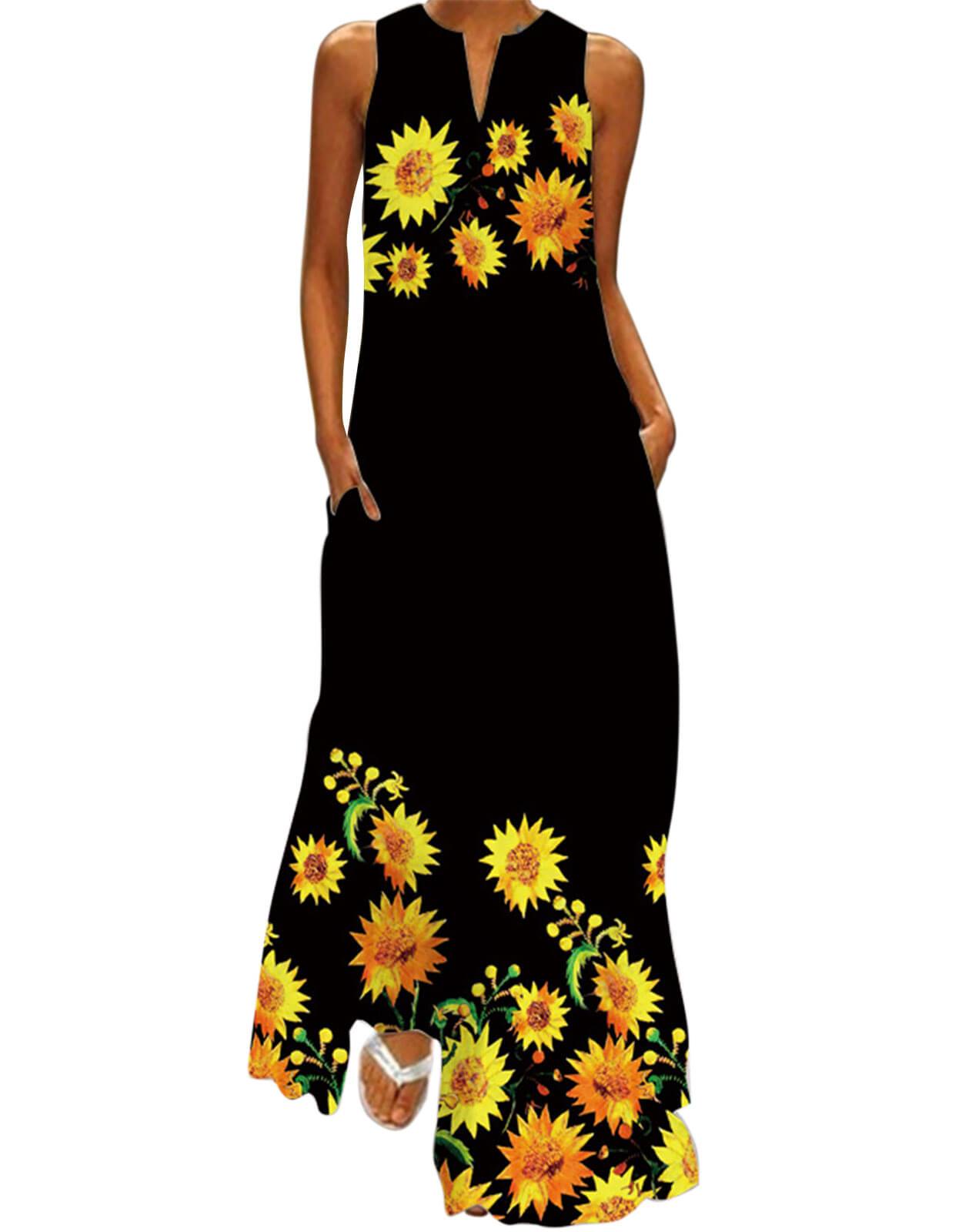 Summer Dresses for Women Butterfly and Floral Printed Maxi Dress