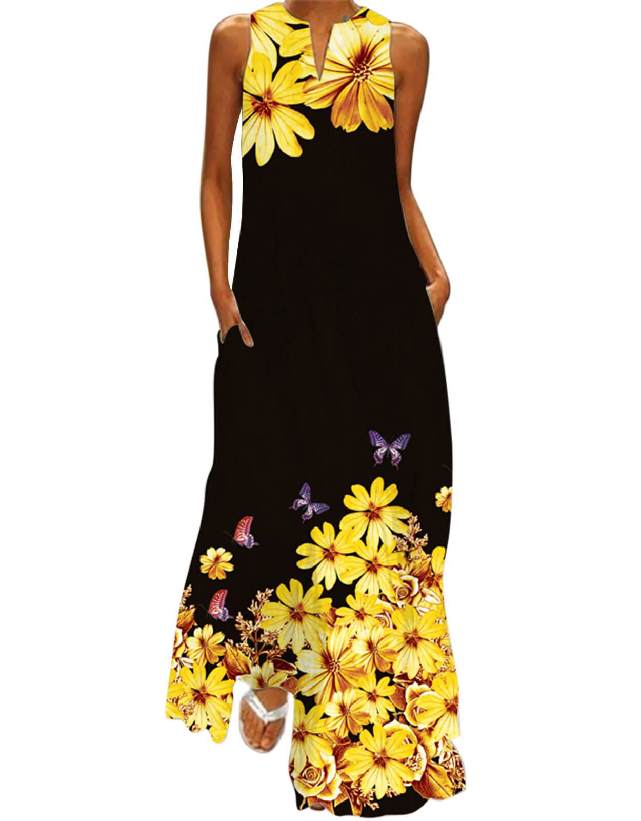 Summer Dresses for Women Butterfly and Floral Printed Maxi Dress