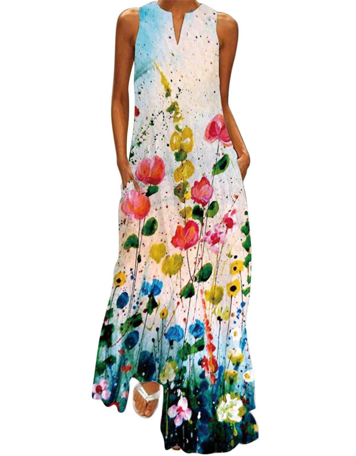 Summer Dresses for Women Butterfly and Floral Printed Maxi Dress