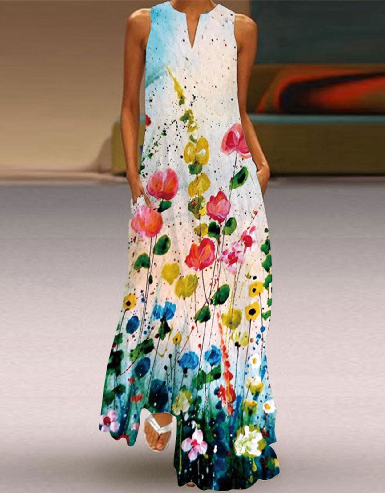 Summer Dresses for Women Butterfly and Floral Printed Maxi Dress