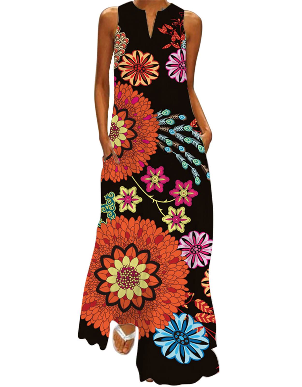 Summer Dresses for Women Butterfly and Floral Printed Maxi Dress