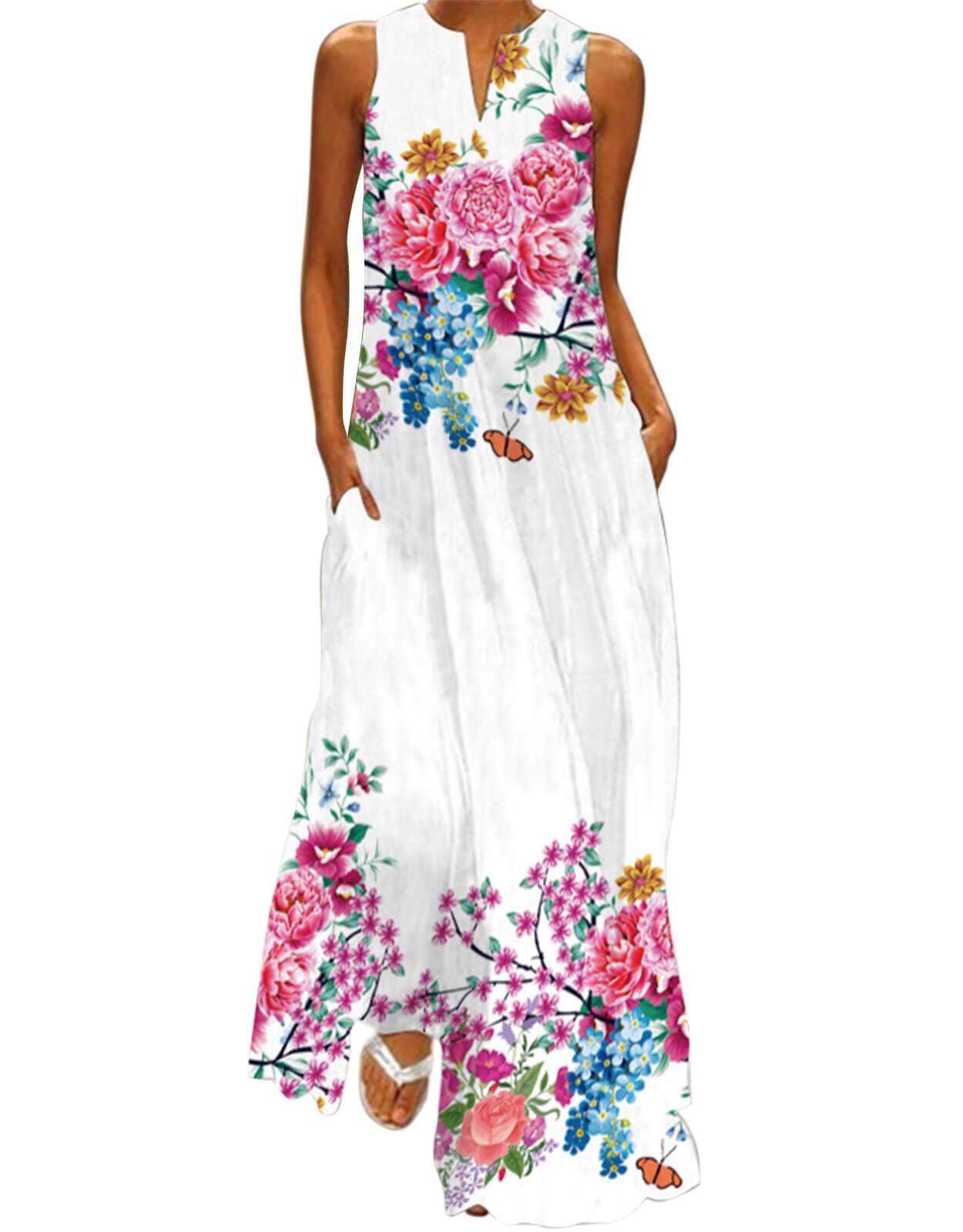 Summer Dresses for Women Butterfly and Floral Printed Maxi Dress