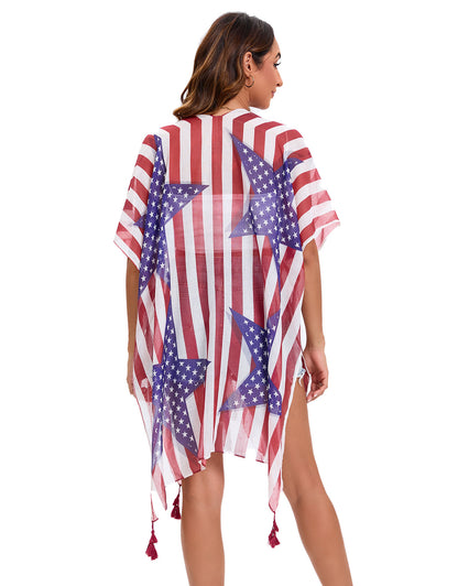 4th of July Stars Patriotic Shawl Lightweight Kimono