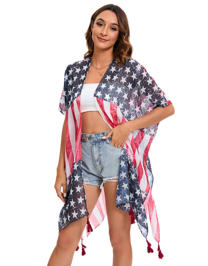 4th of July Stars Patriotic Shawl Lightweight Kimono