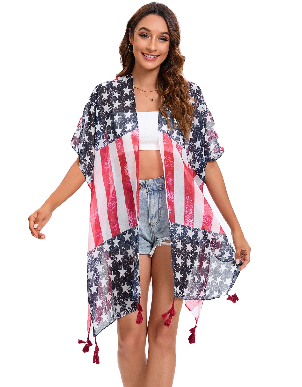 4th of July Stars Patriotic Shawl Lightweight Kimono