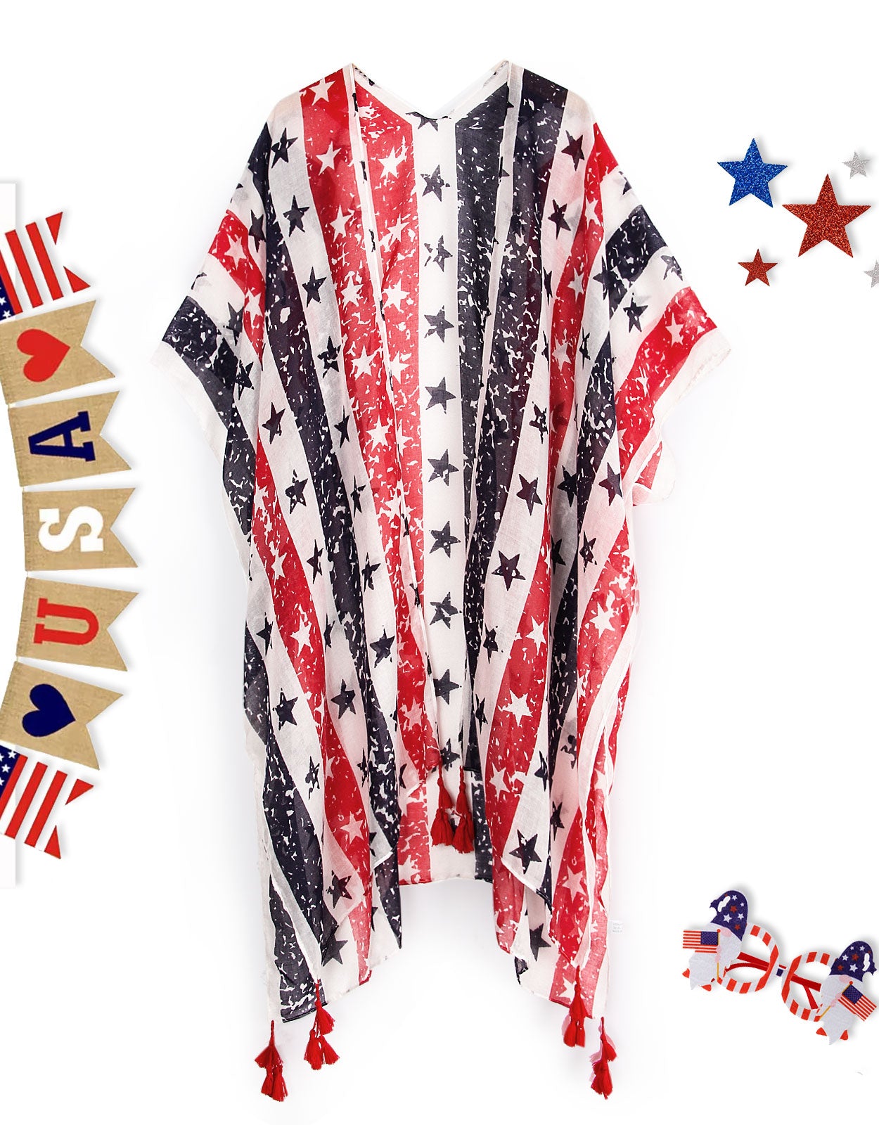 4th of July Stars Patriotic Shawl Lightweight Kimono