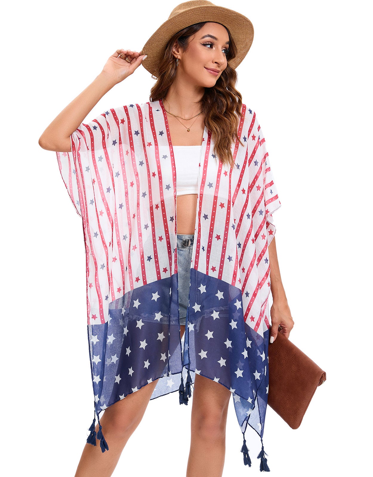 4th of July Stars Patriotic Shawl Lightweight Kimono