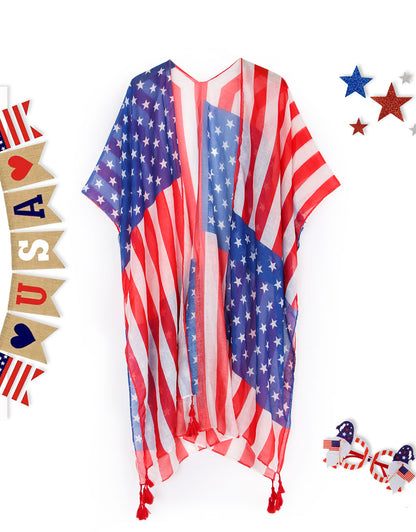 4th of July Stars Patriotic Shawl Lightweight Kimono