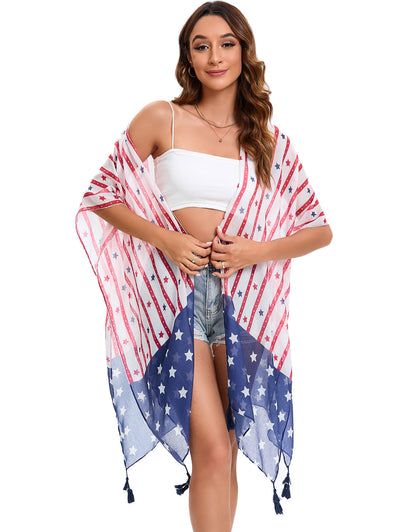 4th of July Stars Patriotic Shawl Lightweight Kimono