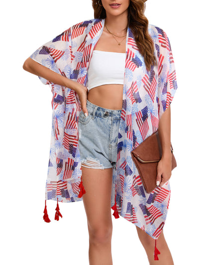 4th of July Stars Patriotic Shawl Lightweight Kimono