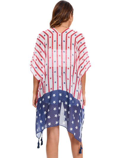 4th of July Stars Patriotic Shawl Lightweight Kimono