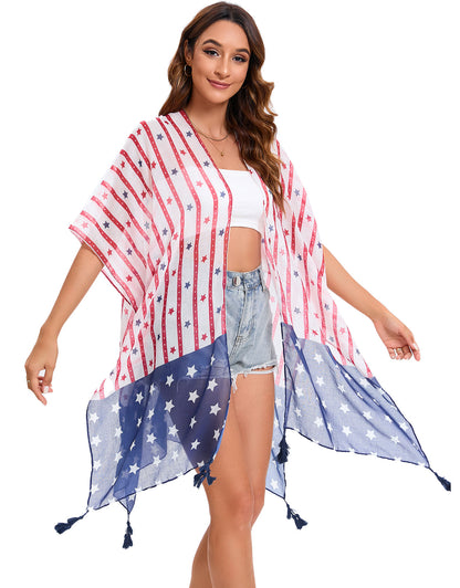 4th of July Stars Patriotic Shawl Lightweight Kimono