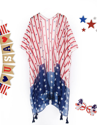 4th of July Stars Patriotic Shawl Lightweight Kimono