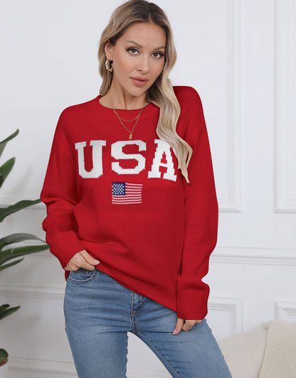 Casual Patriotic Knitted Pullover Sweaters