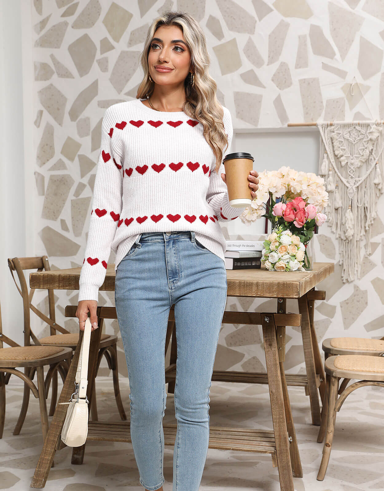 Cute Multi-Hearts Knitted Casual Sweater