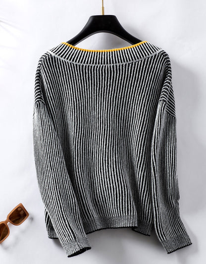 V Neck Striped Sweater