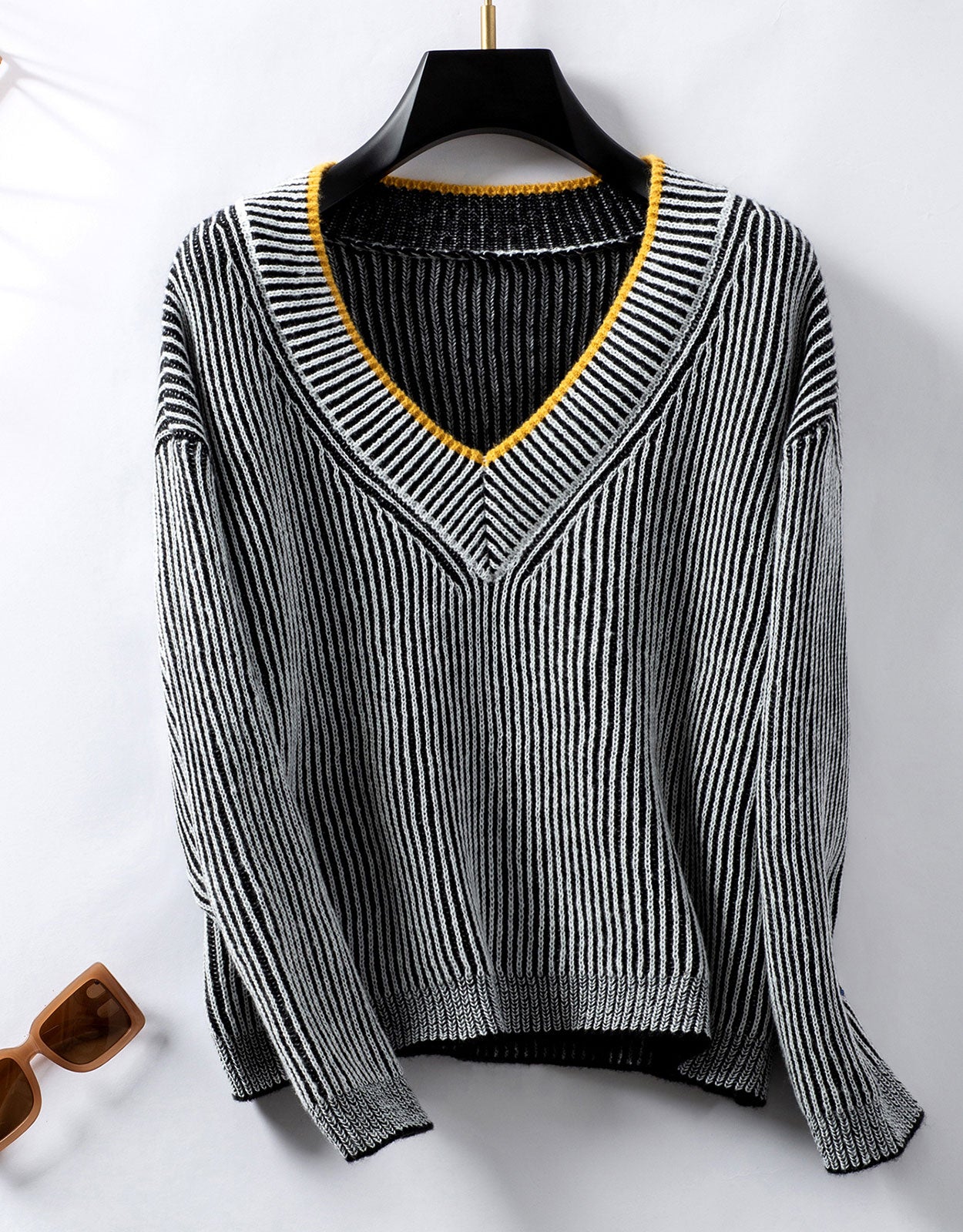 V Neck Striped Sweater