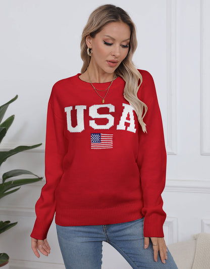 Casual Patriotic Knitted Pullover Sweaters