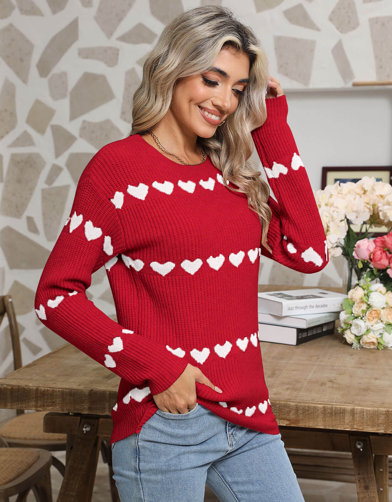 Cute Multi-Hearts Knitted Casual Sweater