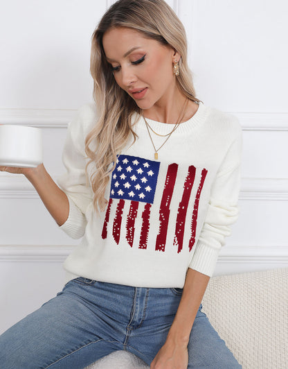 American Flag  Long Sleeve Crew Neck Sweater