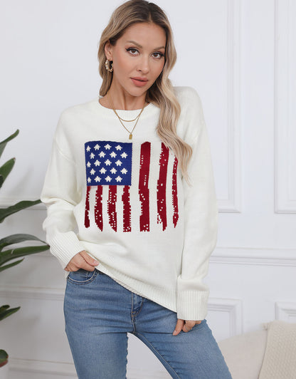 American Flag  Long Sleeve Crew Neck Sweater