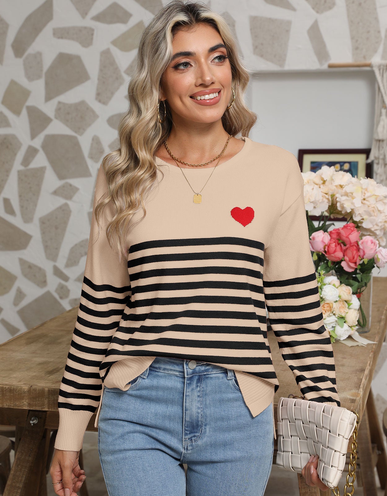 Striped cute heart pullover