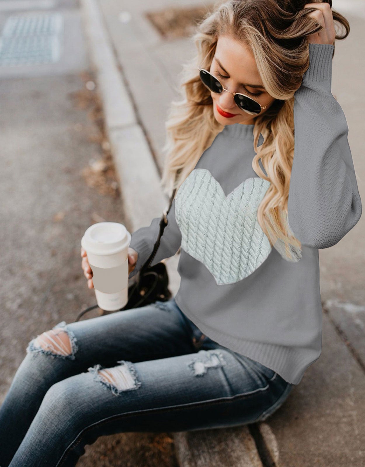 Women Cute Heart Sweater