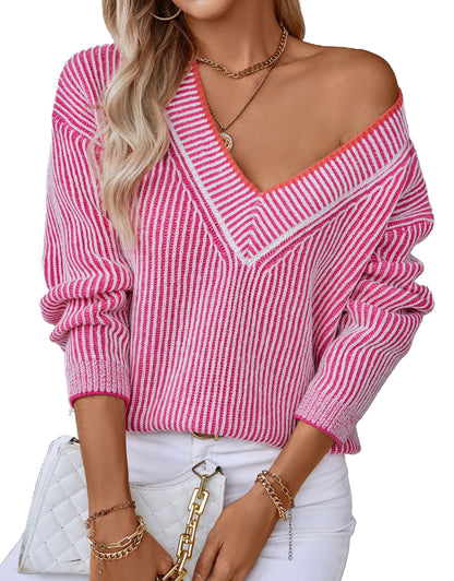 V Neck Striped Sweater