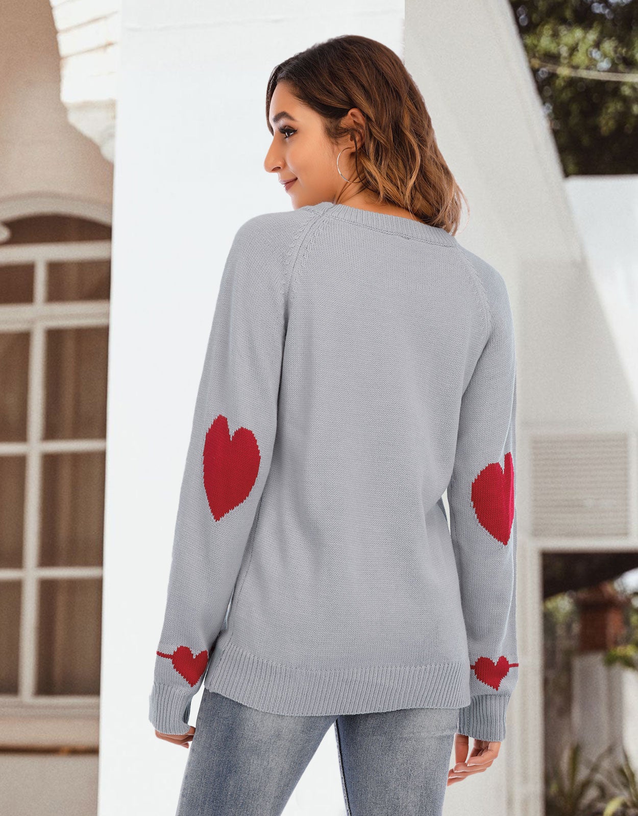 Cute Heart Pattern Crewneck Knitted Pullover