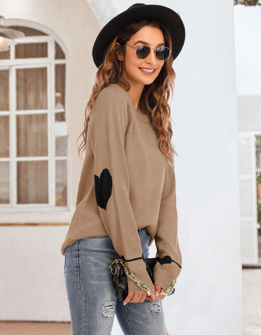 Cute Heart Pattern Crewneck Knitted Pullover