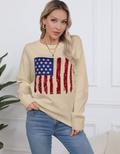 American Flag  Long Sleeve Crew Neck Sweater