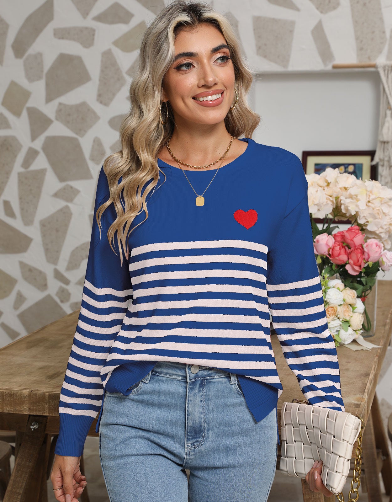 Striped cute heart pullover