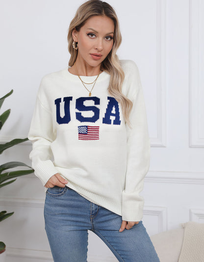 Casual Patriotic Knitted Pullover Sweaters